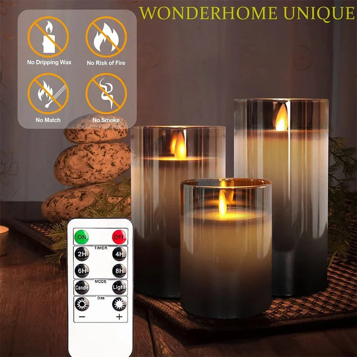 3Pcs/Set LED Flameless Candles with Remote Control - Flickering Light for Weddings &amp; Home Decor