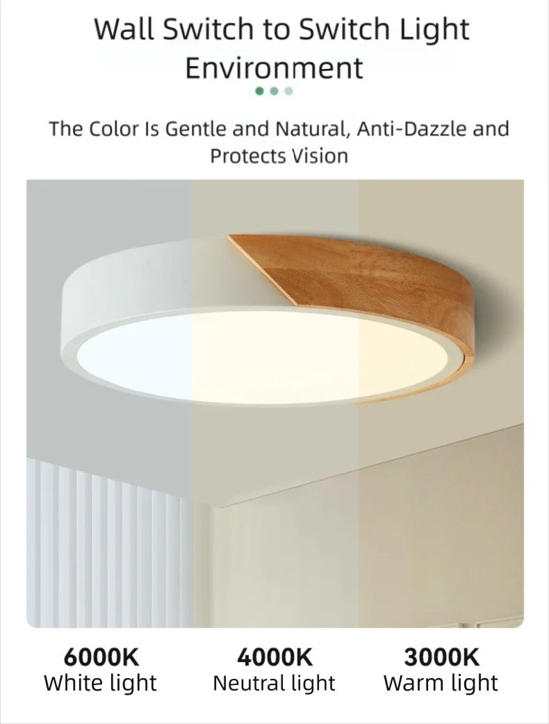 Japandi Led Ceiling Light Nordic Wood Modern Soft Glow Diffuser
