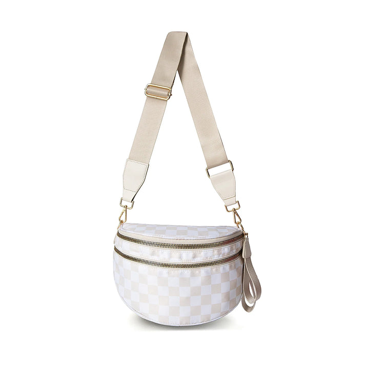 Versatile unisex crossbody bum bag – checkered nylon, box shape, travel and daily use
