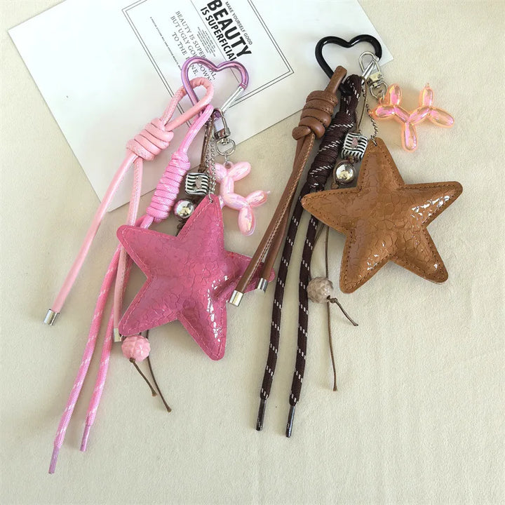 Y2K Leather Star Keychain Dachshund Bag Charm Anti Lost