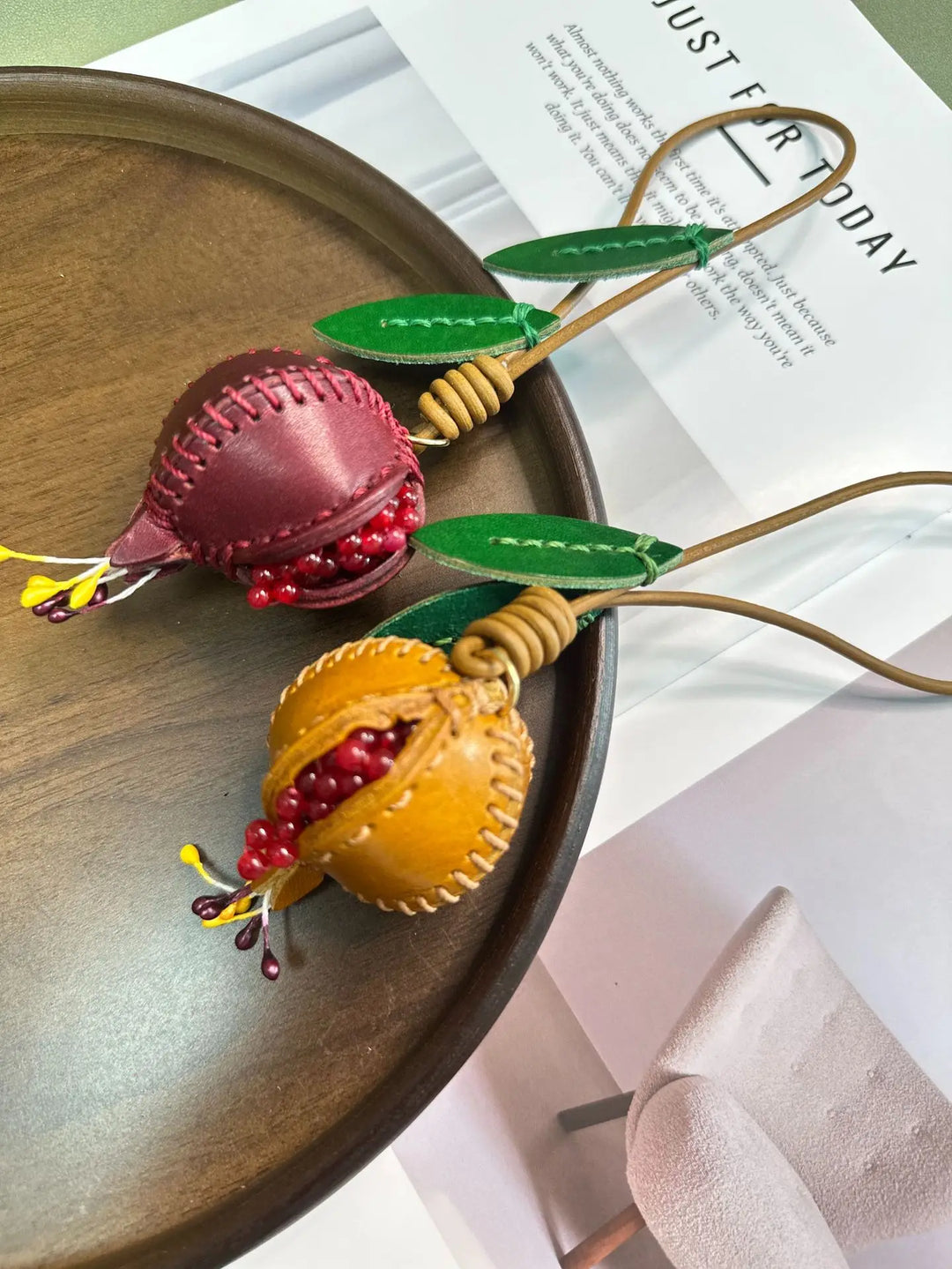 Pomegranate Leather Charm Keychain Bag And Car Decor