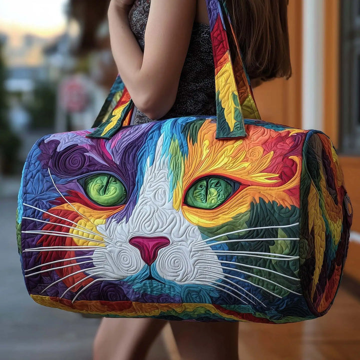 Soft Unisex Travel Tote - Quilted, Cat-Embroidered Fabric, For Beach, Hiking, Camping