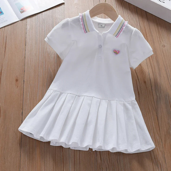 Lightweight girls’ dress - polo collar, knee-length, cotton-elastane, for summer wear