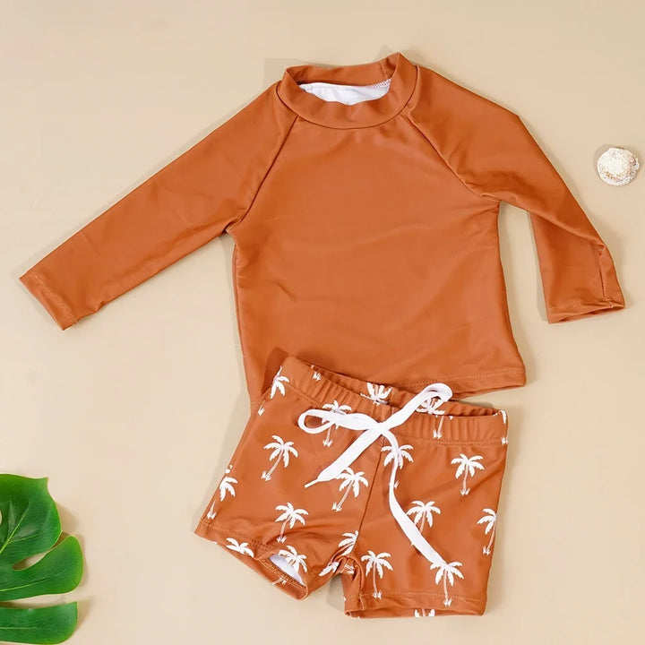 Breathable unisex baby swimsuit - long sleeve rash guard, polyester elastane, for summer pool