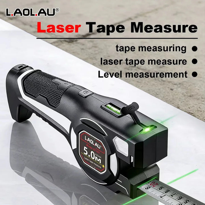 LAOLAU 2-in-1 Laser Tape Measure 5M/16FT – Type-C Rechargeable Class II Laser Auto-Lock Tool 2026