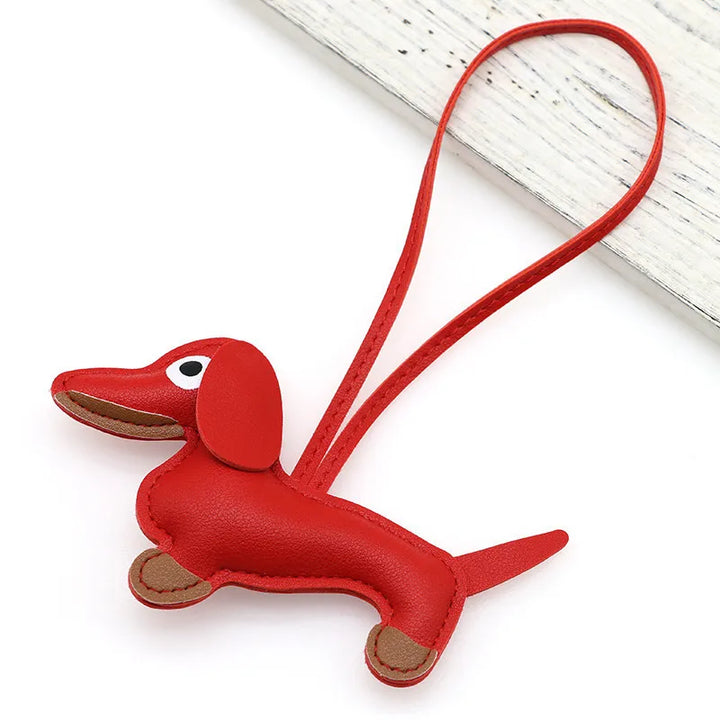 Dachshund Pu Leather Bag Charm Baseball Keychain Gift