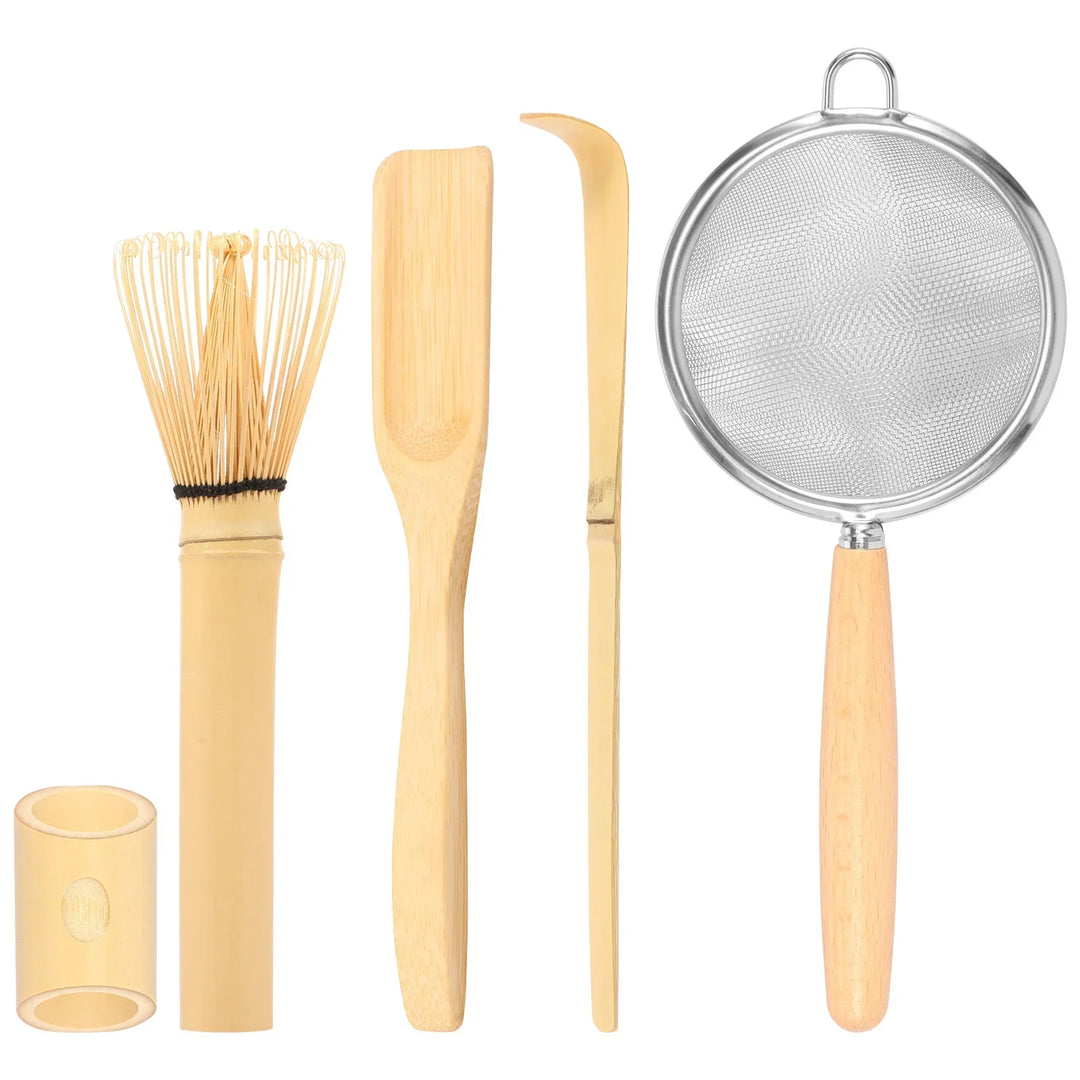 Bamboo Matcha Whisk Set With Holder Scoop Sifter Starter