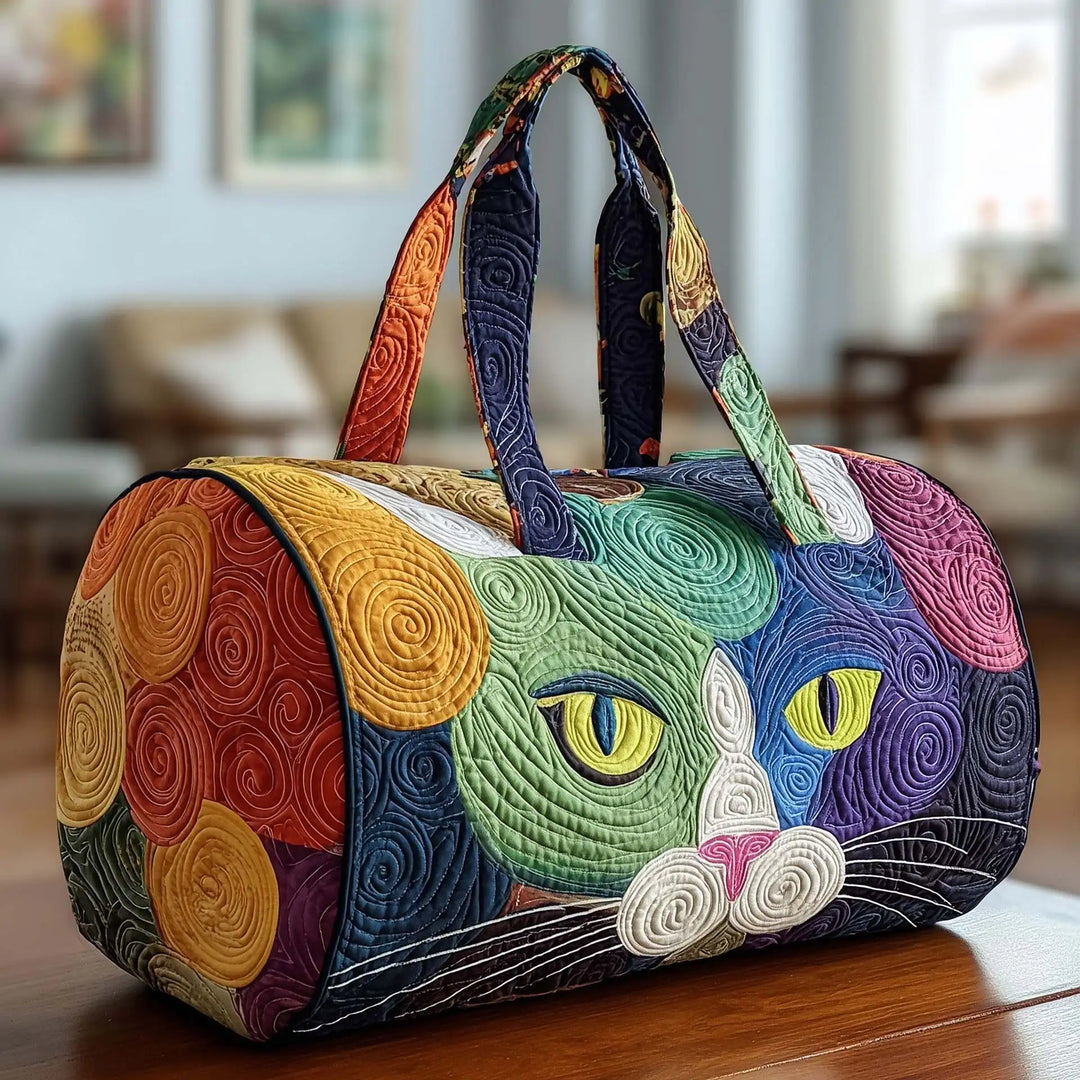 Soft Unisex Travel Tote - Quilted, Cat-Embroidered Fabric, For Beach, Hiking, Camping