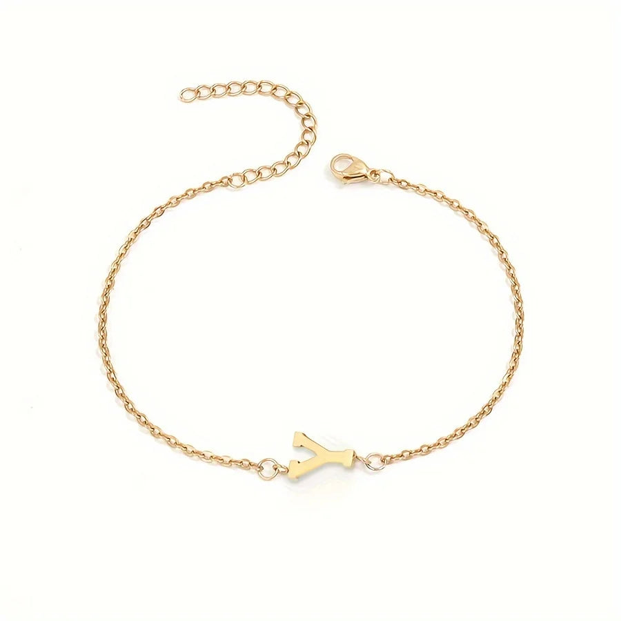 Initial Letter Bead Bracelet Thin Chain Minimalist Elegant
