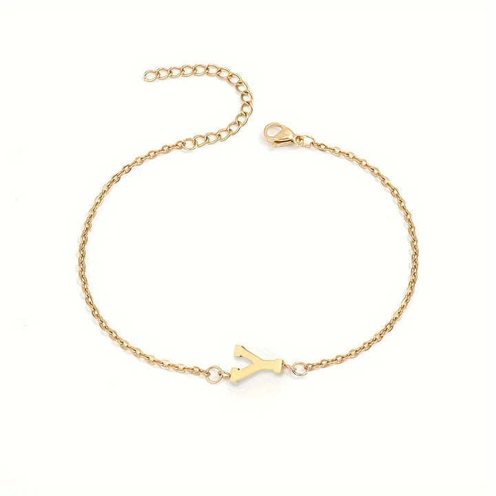 Initial Letter Bead Bracelet Thin Chain Minimalist Elegant