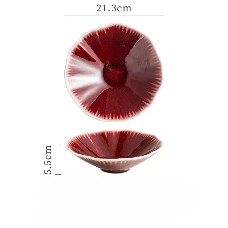 Japanese Ceramic Noodle Bowl Lotus Pattern Salad Bowl