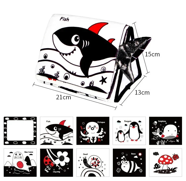 Black and White Tummy Time Mirror Toy for Infants, Sensory Development Crinkle Cloth, Best Newborn Tummy Time Toy, Montessori Inspired