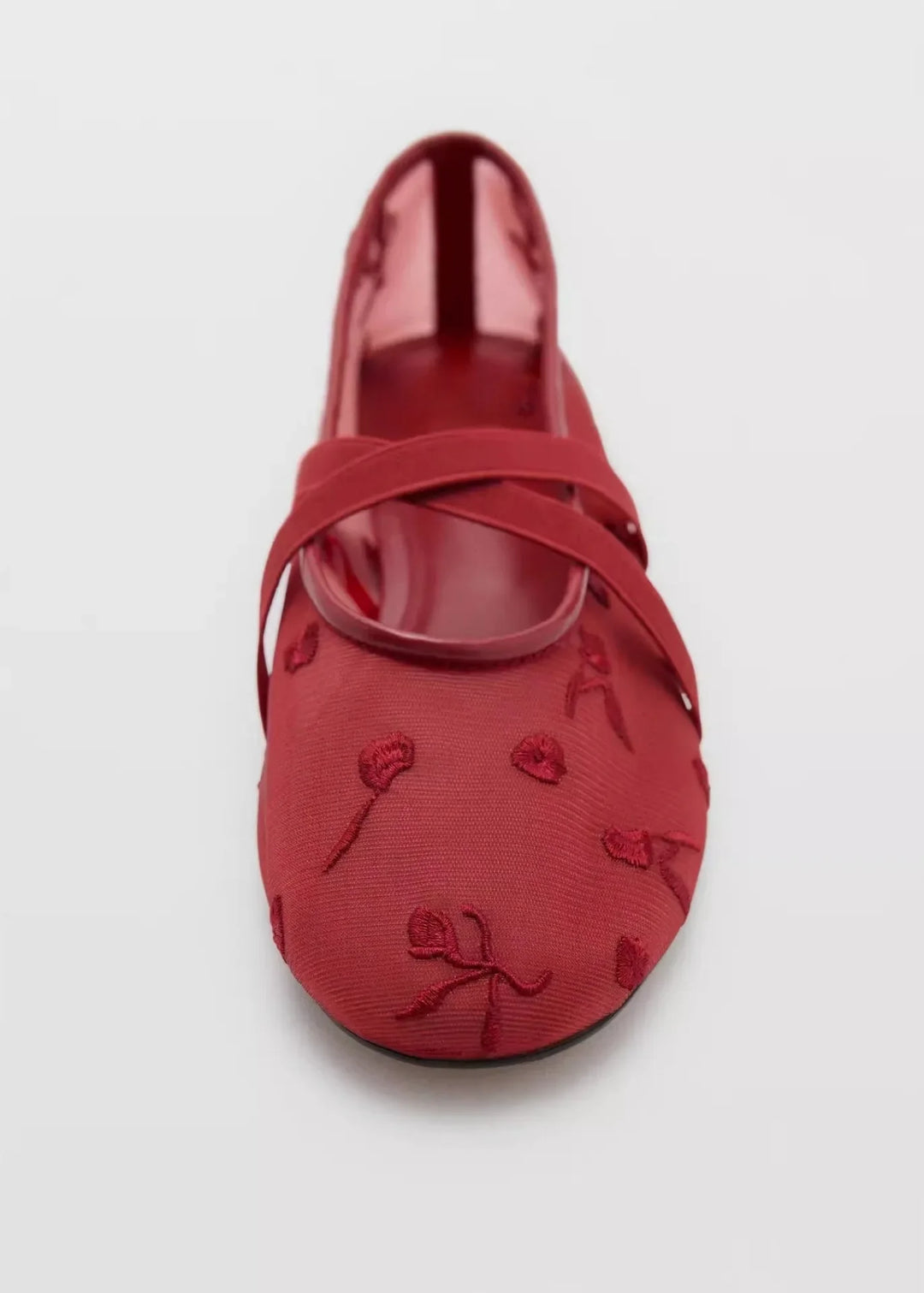 Lightweight Women Ballet Flats - Mary Jane, Embroidered Mesh