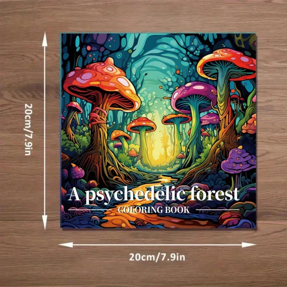colouring Book 22 Page Psychedelic Forest Stress Relief Activity Gift Fall 2025 Trend
