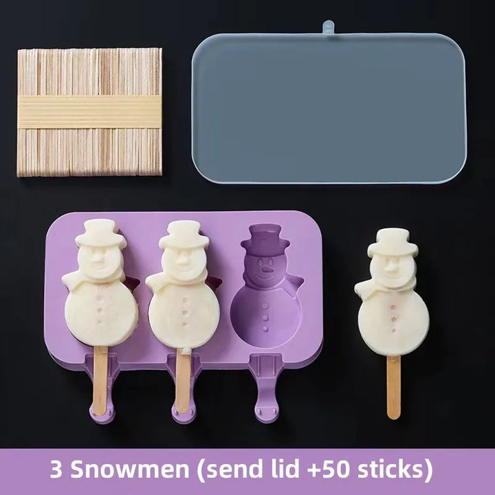Silicone Ice Cream Mold Set with Lids, Fun Shapes Ice Pop Maker for Homemade Treats, Easy Release and Dishwasher Safe