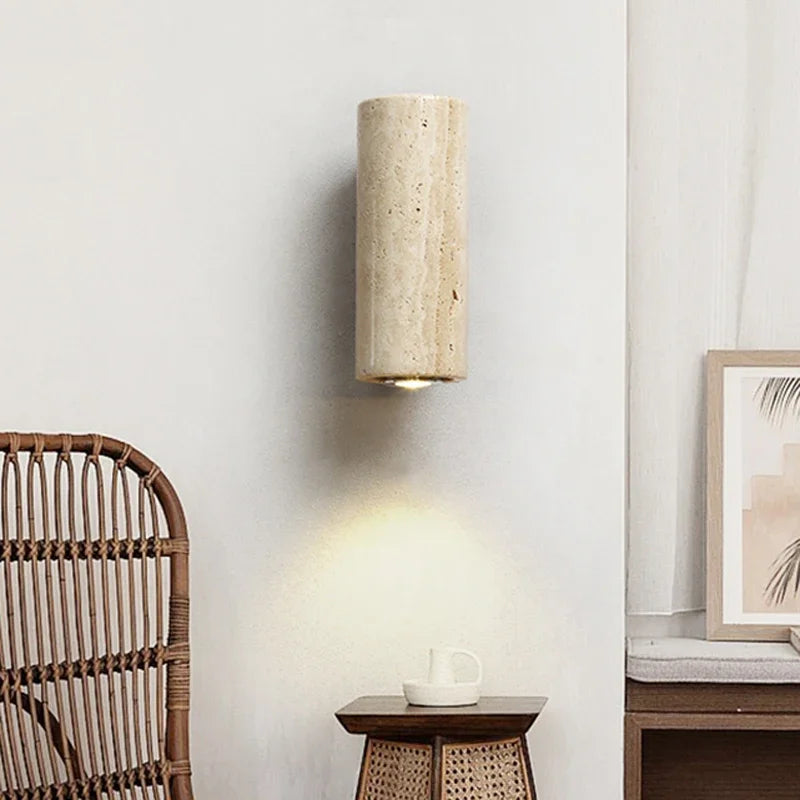 Japandi Yellow Marble LED Wall Sconce Wabi Sabi Bedside Light