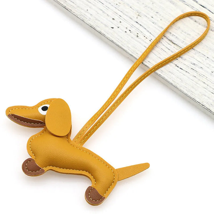Dachshund Pu Leather Bag Charm Baseball Keychain Gift