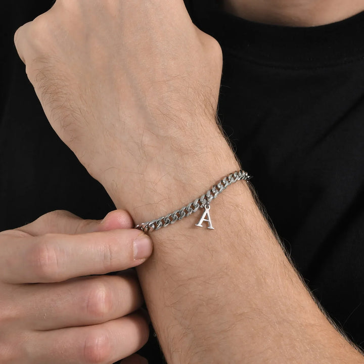 Initials Cuban Link Bracelet Stainless Steel Adjustable