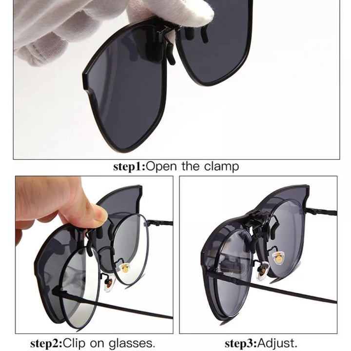 Night Vision Clip-On Sunglasses – Polarized Photochromic UV Anti-Glare Driving Goggles, Vintage Square Style, Fall 2025 Safe Driving
