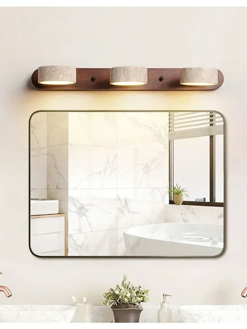 Japandi Wabi Sabi Round LED Wall Light With Mirror Bathroom