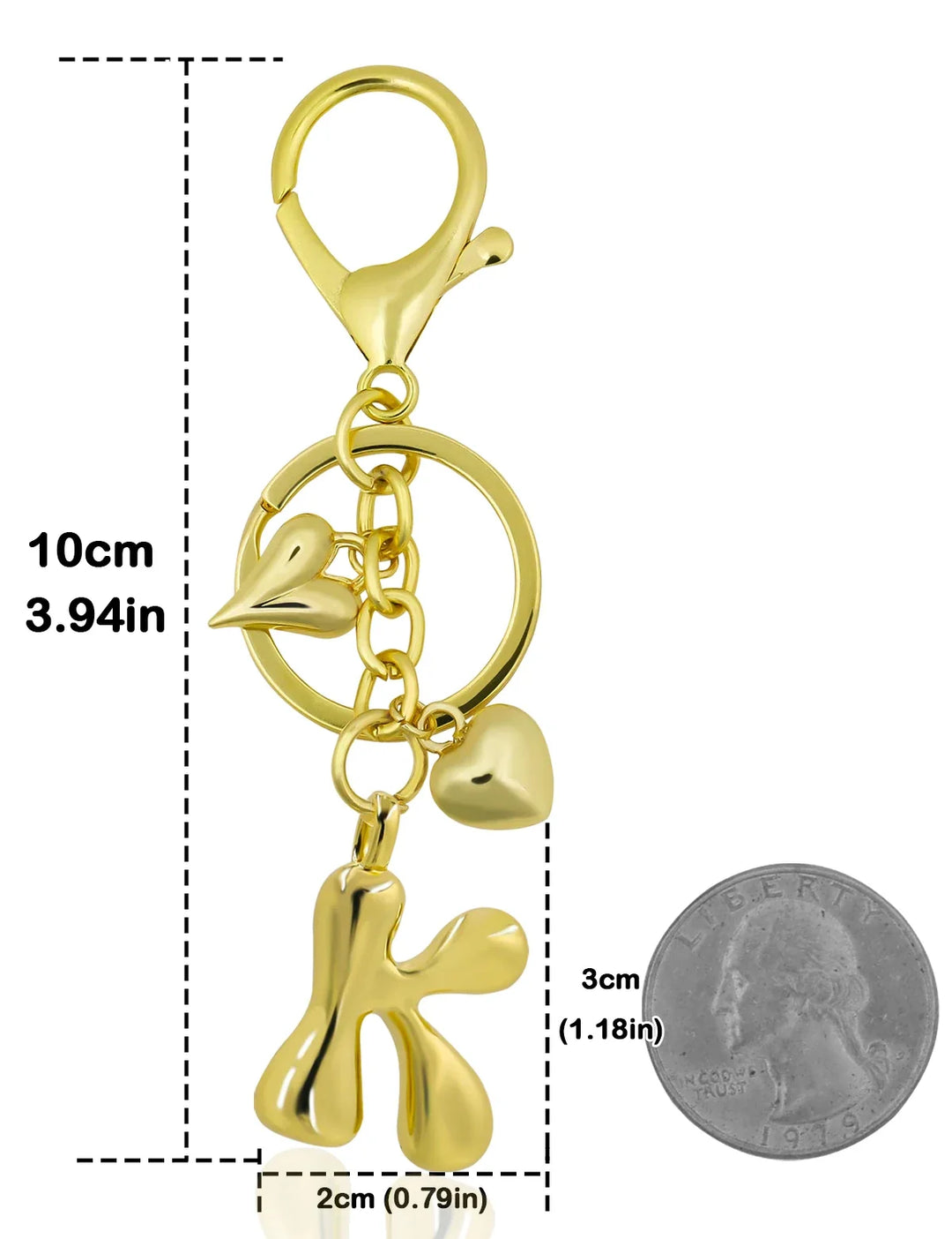 Personalized Keychain Gold Bubble Letter Bag Charm Gift