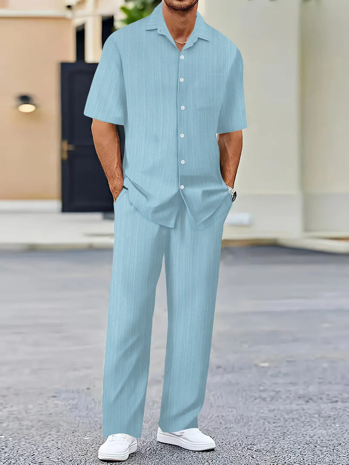 Lightweight Linen Shirt and Pants Set, Vertical Striped Design, Relaxed Fit for Casual and Semi-Formal Wear