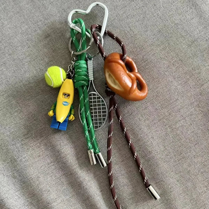 Braid Rope Bag Charm Leather Dachshund Keychain Aesthetic