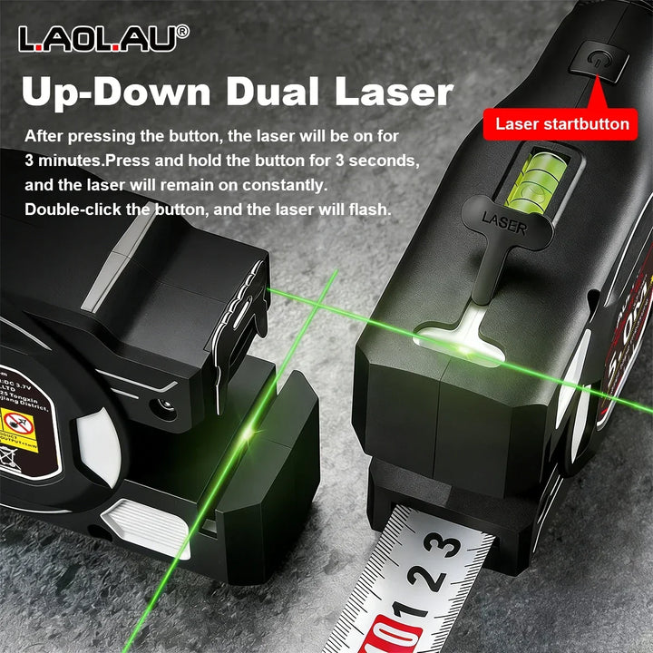 LAOLAU 2-in-1 Laser Tape Measure 5M/16FT – Type-C Rechargeable Class II Laser Auto-Lock Tool 2026