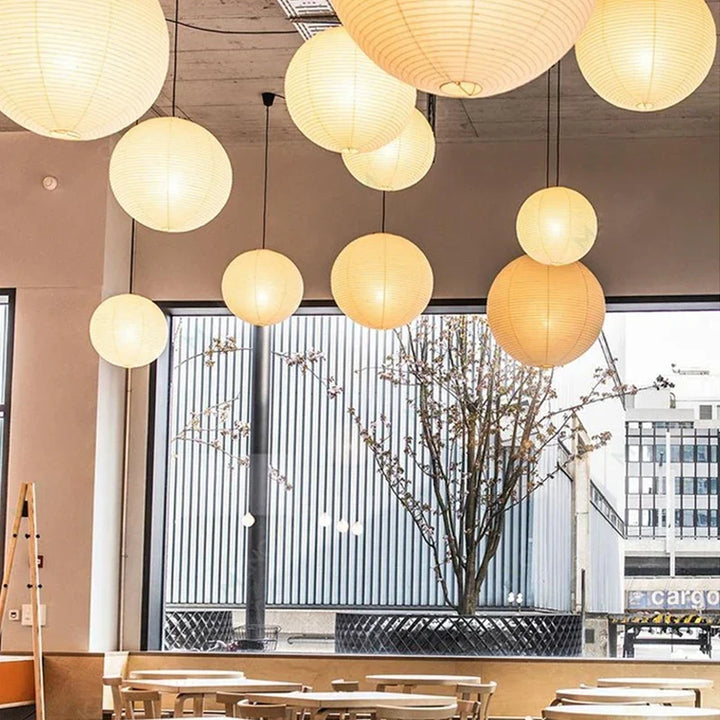 Japandi Pendant Lamp Wabi Sabi Rice Paper Round LED Dimmable
