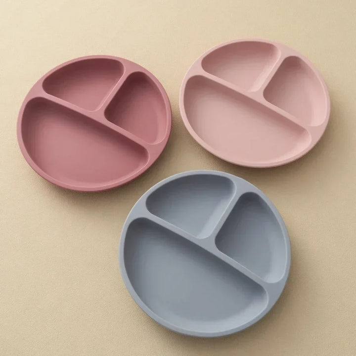 Silicone Baby Dining Plate with Suction Base, BPA Free Toddler Tableware, 8-Inch Divided Feeding Dish