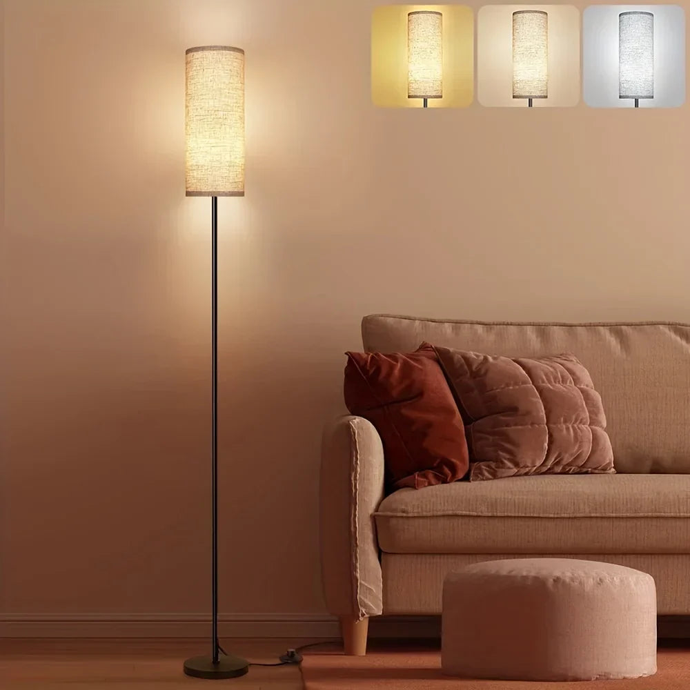 Japandi  Modern Floor Lamp With Fabric Shade Stepless Dimming