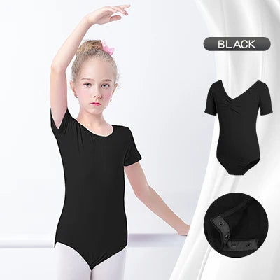 Soft girls ballet leotard - drawstring neckline, ruched front, cotton knit, for dance class