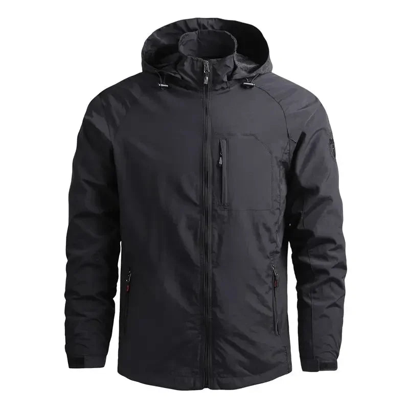 Waterproof Men Jacket- Hooded Windbreaker Polyester Camping