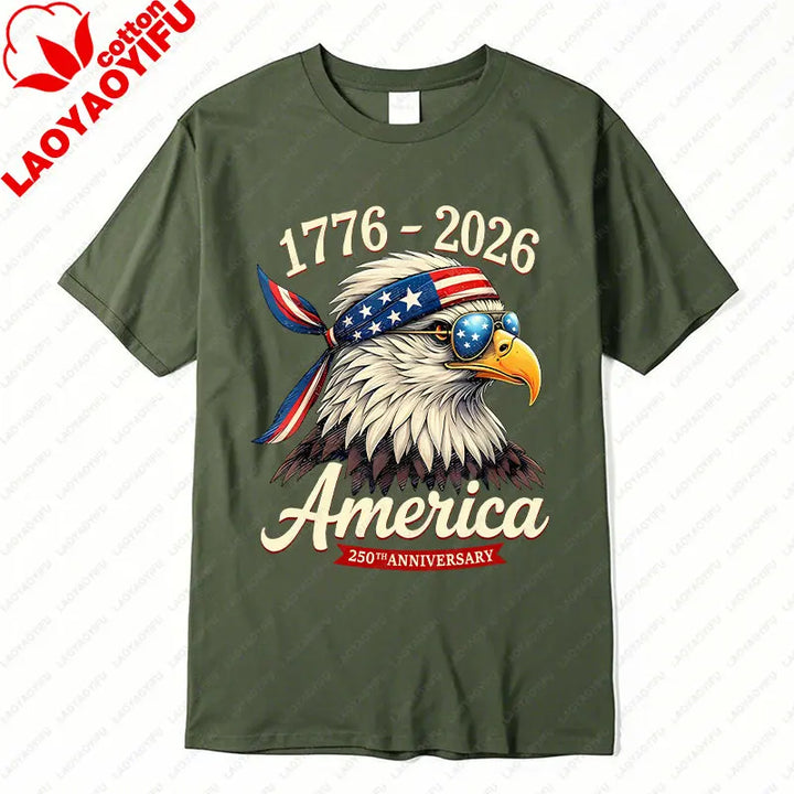 Soft Unisex Bald Eagle Graphic Tee - Short-Sleeve, Durable Cotton, For 250th Anniversary Independence Day Celebration