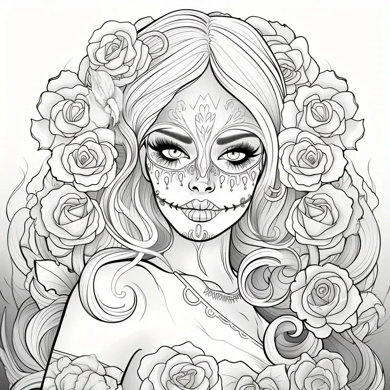 colouring Book Upgraded Thickened Paper Sugar Skull Art Halloween Trend Gift Idea 22 Pages