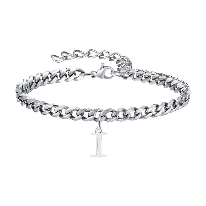 Initials Cuban Link Bracelet Stainless Steel Adjustable