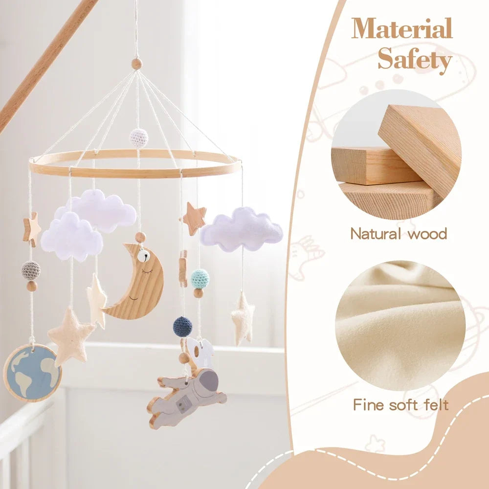 Wooden Rocket Crib Mobile Newborn Sensory Toys Soothing