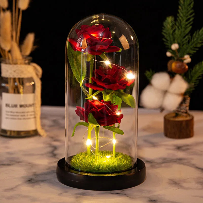 LED Rose Glass Cover Ornament - Romantic Valentine&