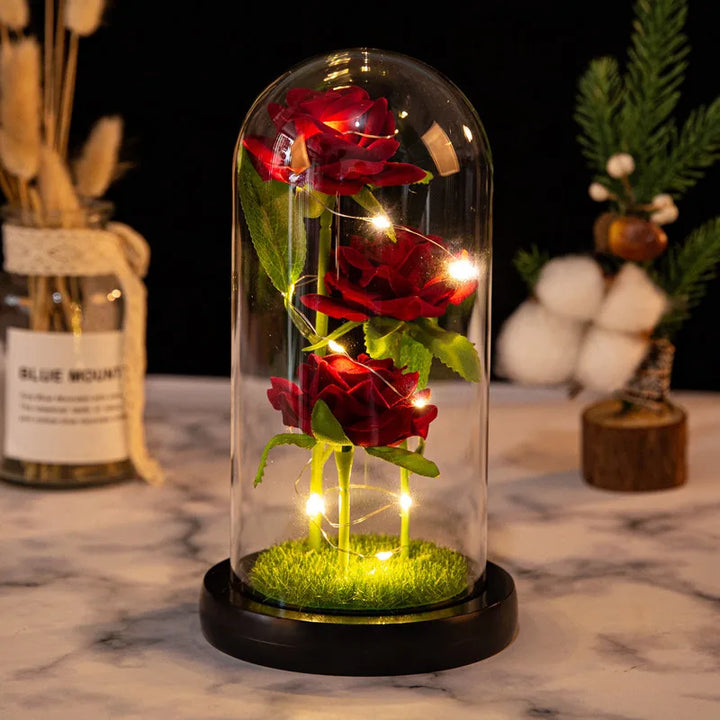 LED Rose Glass Cover Ornament - Romantic Valentine&