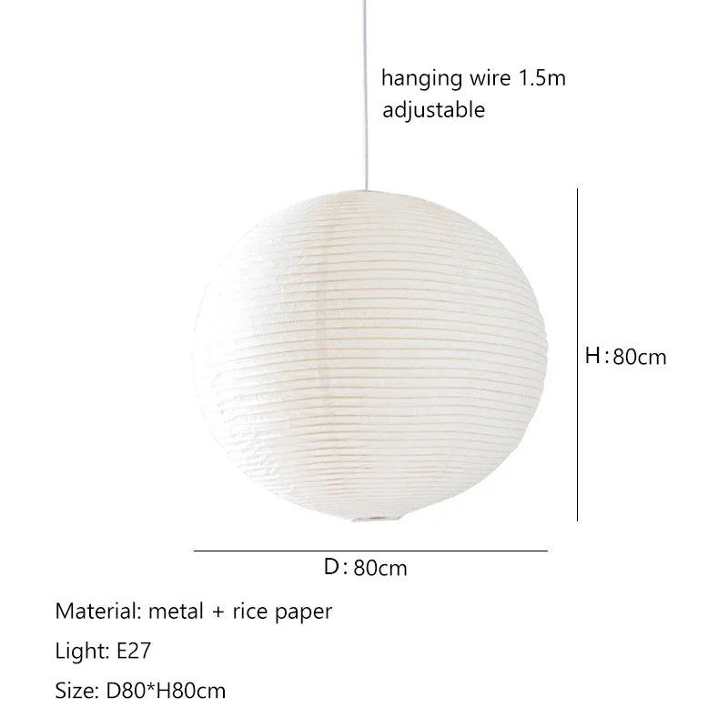 Japandi Pendant Lamp Wabi Sabi Rice Paper Round LED Dimmable
