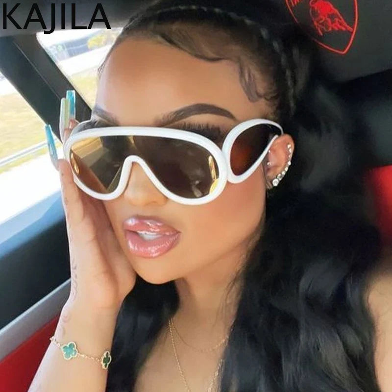 Sunglasses White Frame Oversized Wave Mask Goggles Y2K Punk Steampunk Eyewear TikTok Viral 2026