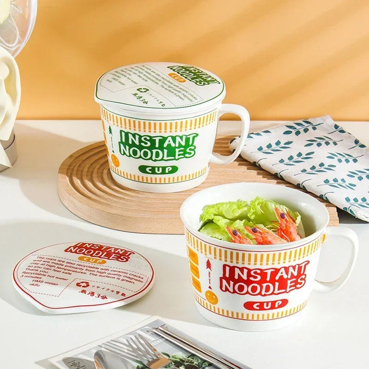 Instant Noodle Bowl Ceramic With Handle And Lid Large