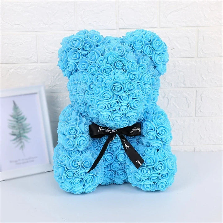 Faux Rose Teddy Bear with Gift Box and Lights - Romantic Anniversary or Valentine&