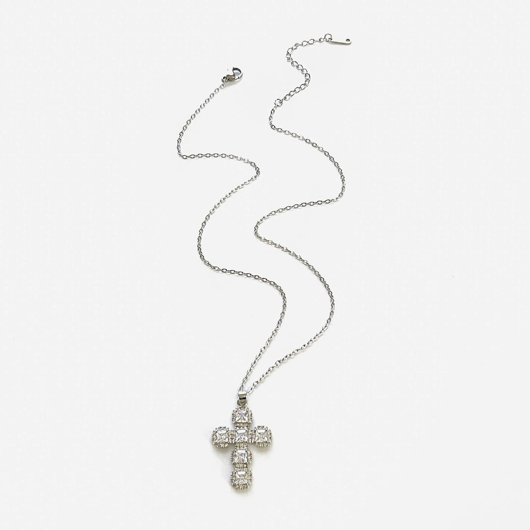 Cross Pendant Necklace Gold Tone - Cubic Zirconia Jewelry, Stainless Steel Chain, Fall 2026 Gift Idea