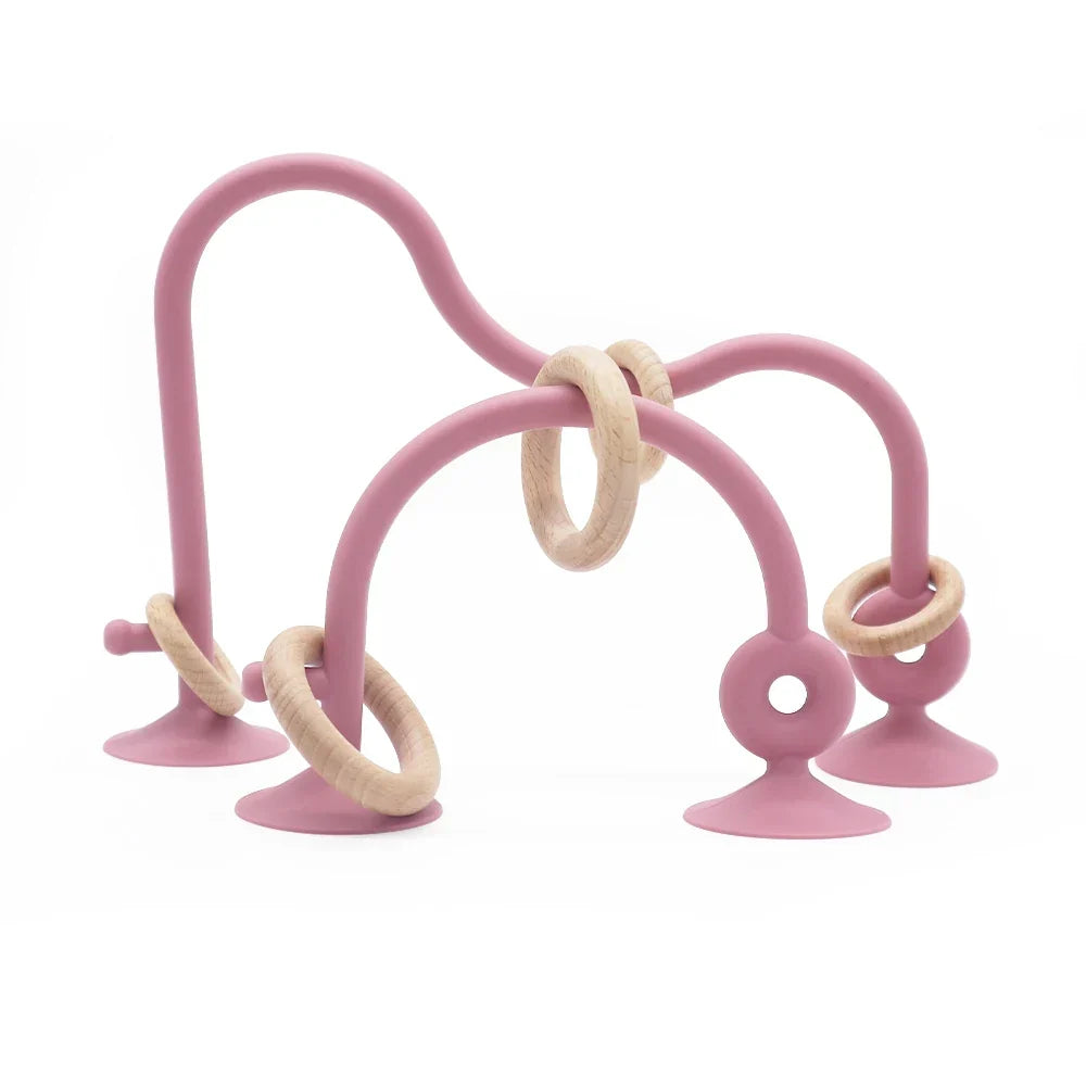 Soft Silicone Teether Toy with Wooden Ring, Safe Teething Ring for Infants, Ideal for Teething Relief and Sensory Exploration