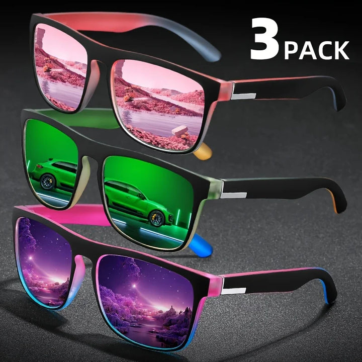 Polarized Sunglasses Three Pack Square Gradient Frames UV400 Anti Glare For Summer Travel Gift