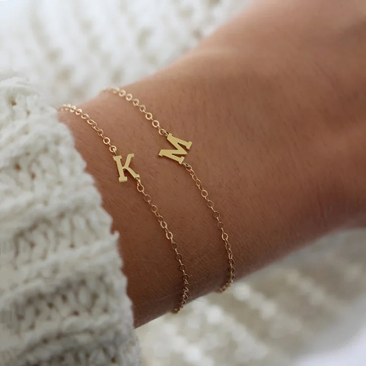 Initial Letter Bead Bracelet Thin Chain Minimalist Elegant