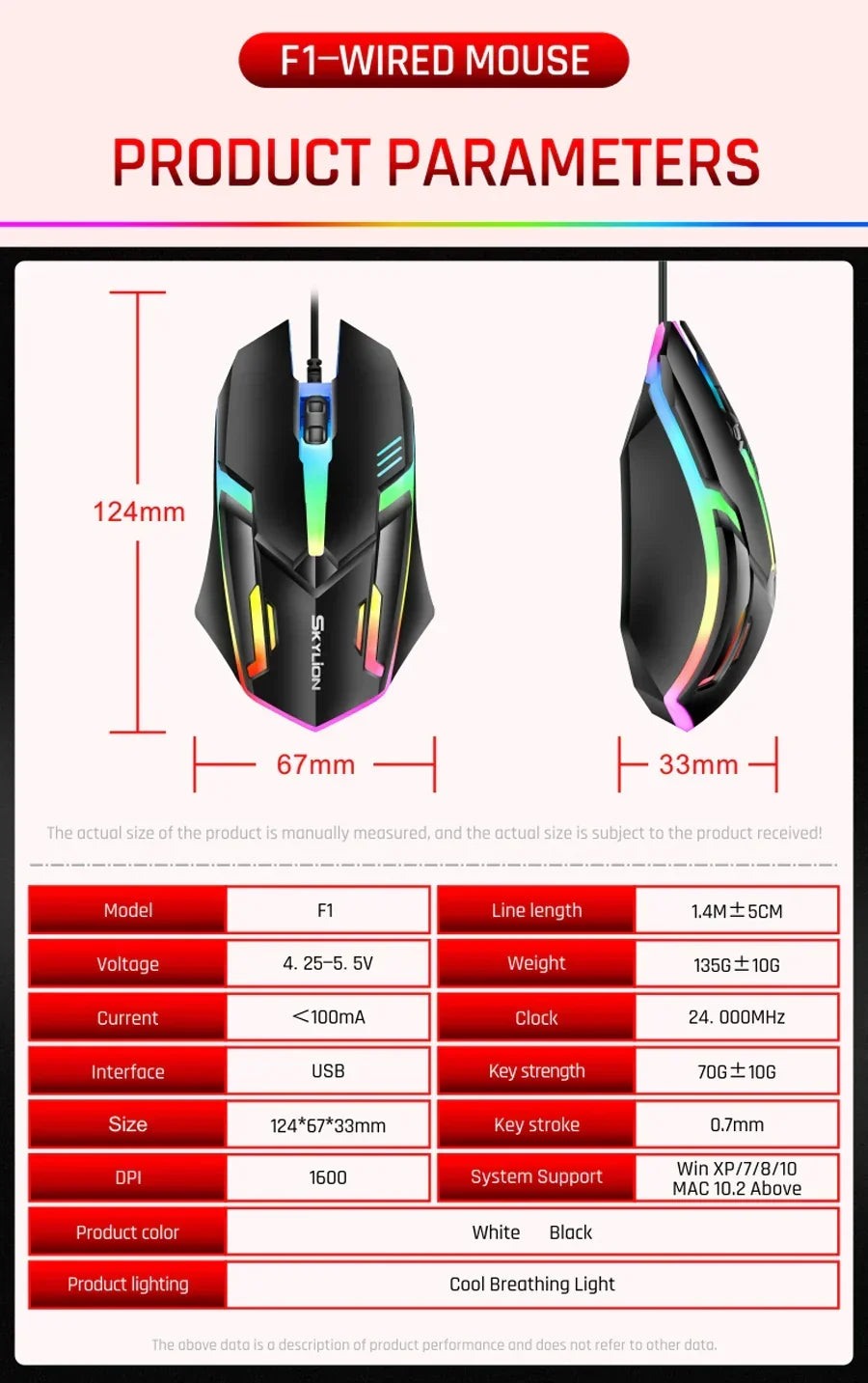 Wired RGB Gaming Mouse 3 Button USB Precision Office