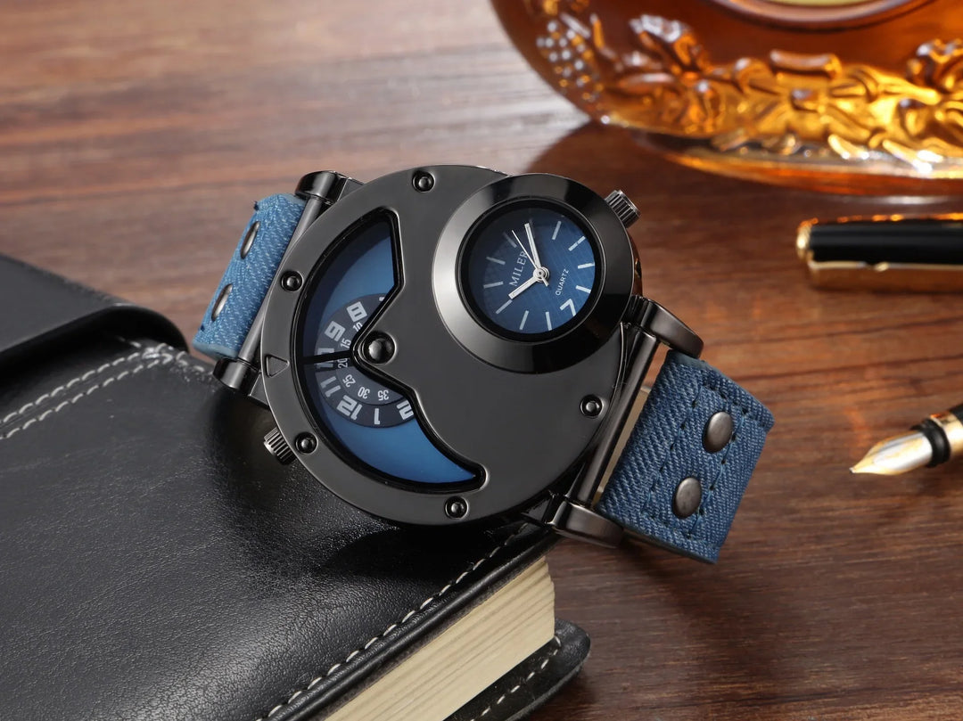 Quartz Sport Watch With Fabric Strap Irregular Alloy Case