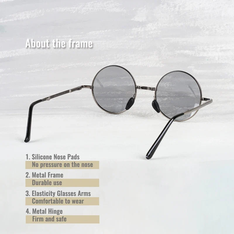 Photochromic Sunglasses Foldable Polarized Round Frame Summer 2026 Glare Reduction for Driving